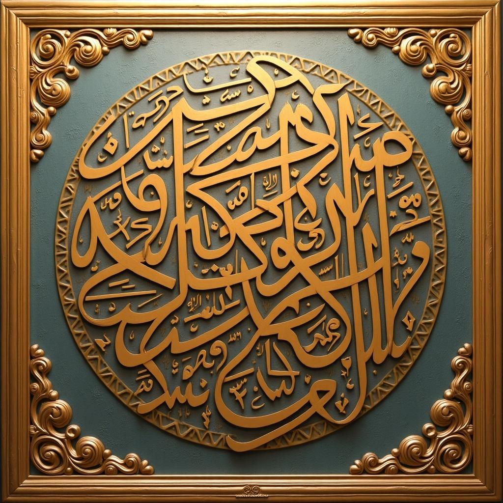 The image shows intricate Arabic calligraphy featuring the name 'Zurarah'. It is framed in an ornate gold frame against a turquoise background.