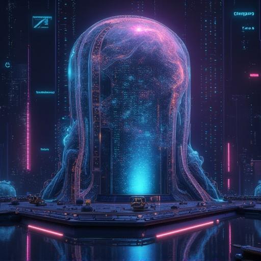 Create a luxury technology banner featuring Aelia AI. The design should showcase a futuristic jellyfish-like structure in a high-tech environment with neon lights.