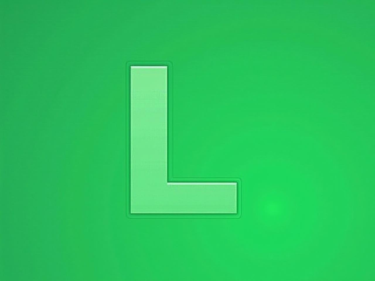 The image features a large letter L prominently displayed against a green background. The letter is slightly translucent and has a soft glow. The background is a uniform shade of green, creating a minimalist and clean design. This visual could be used for educational purposes or for graphics related to the alphabet. The simplicity of the design focuses viewers' attention on the letter itself, making it ideal for various creative projects.