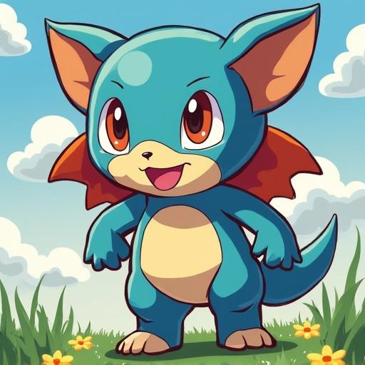 Colorful character design inspired by mythical creatures. Cartoon style with playful features. Vibrant colors and cheerful aesthetic.