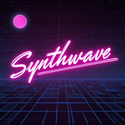Ultra detailed retro synthwave album cover featuring neon text and cosmic elements.