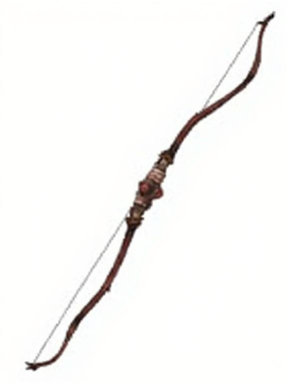 Image of a dragonbone recurve bow with a bowstring. Designed as a weapon for an equipment slot in an ARPG. Icon style with transparent background.