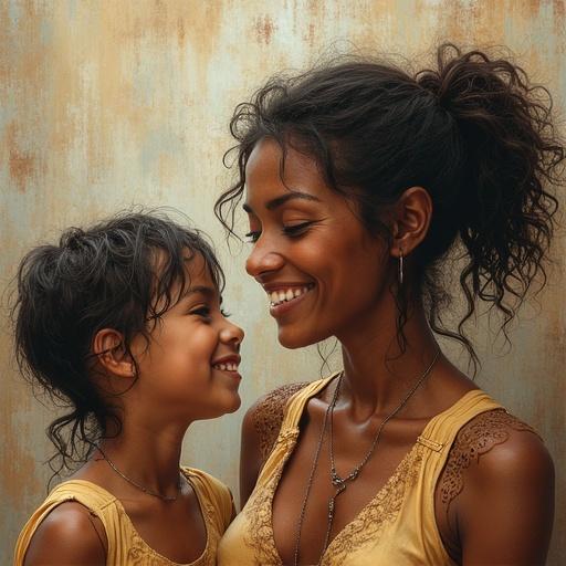 Image depicting a mother and daughter smiling together showcasing a warm bond. Suitable for representing Latino families across generations.