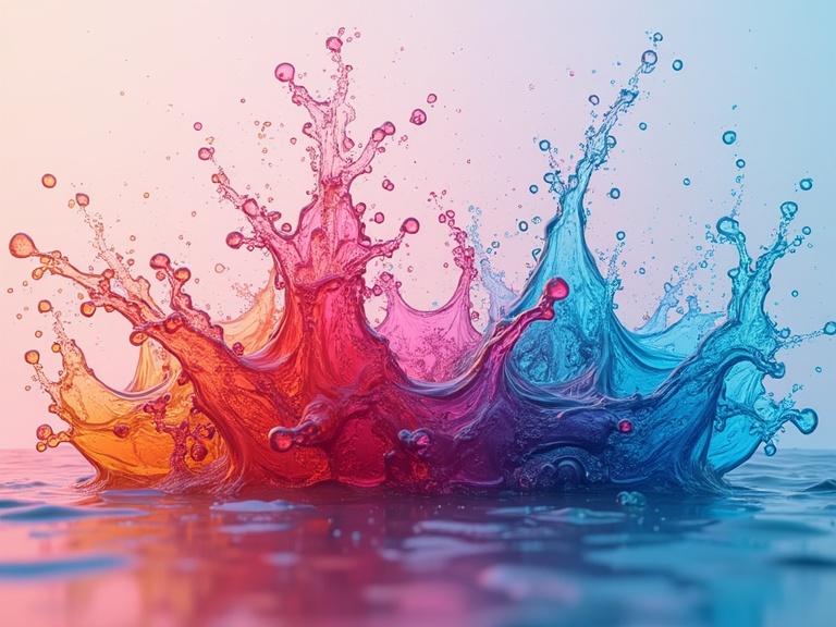 Business card design featuring a vibrant and beautiful splash of liquid in multiple colors. Size of card is 8.6 cm by 5.5 cm.