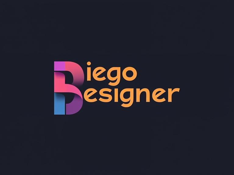 Logo design featuring the name Diego Designer. Vibrant colors with a modern style. Includes playful typography. Suitable for a design-focused brand.