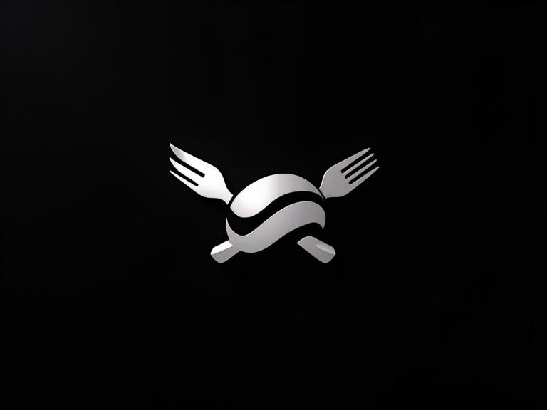 Silver logo representing a food and beverage supplier company. Black background. Logo features stylized crossed utensils.