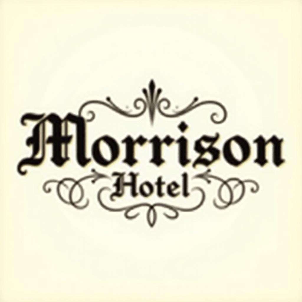 Image features 'Morrison Hotel' in elegant medieval style. Letters are black on soft cream background. Surrounding typography are intricate flourishes. Design conveys elegance and classic style.