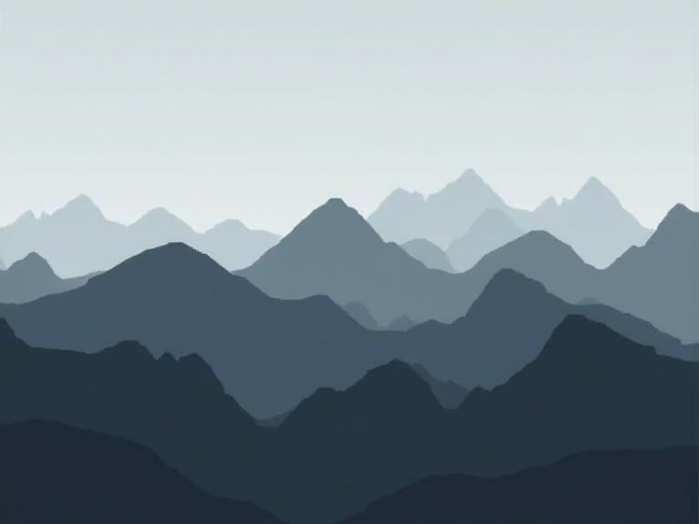 Flat 2D stylized mountains in a single horizontal row side view evenly spaced and distant simple shapes with clean thick outlines dark gray charcoal slate and muted blue colors only no white or bright highlights subtle flat shading minimalistic game background style like City Smash static background layer no 3D no overlapping no realistic details smooth and consistent silhouette moody atmosphere with dark tones