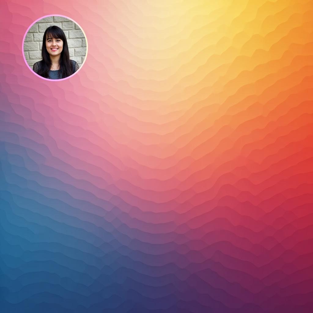 Background image has vibrant colors in a gradient style. Left side has a rounded area for a circular profile photo. Photo size is 40x20px.