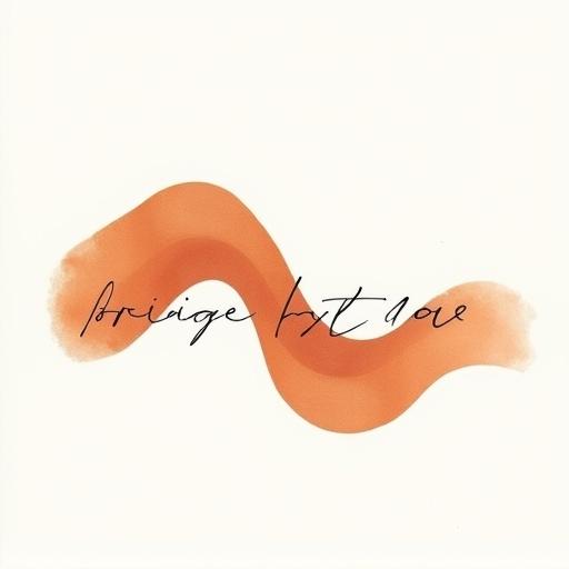 Abstract hand-drawn organic shape like a bridge in warm terracotta tones. Integrate three thin black lines in design. Shape and text are main visible parts with a white background. Subtle paper texture inside the shape. Image outline follows the shape.