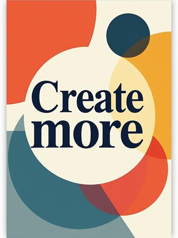 Poster design with bold text saying Create More geometric background shapes modern color scheme clean layout