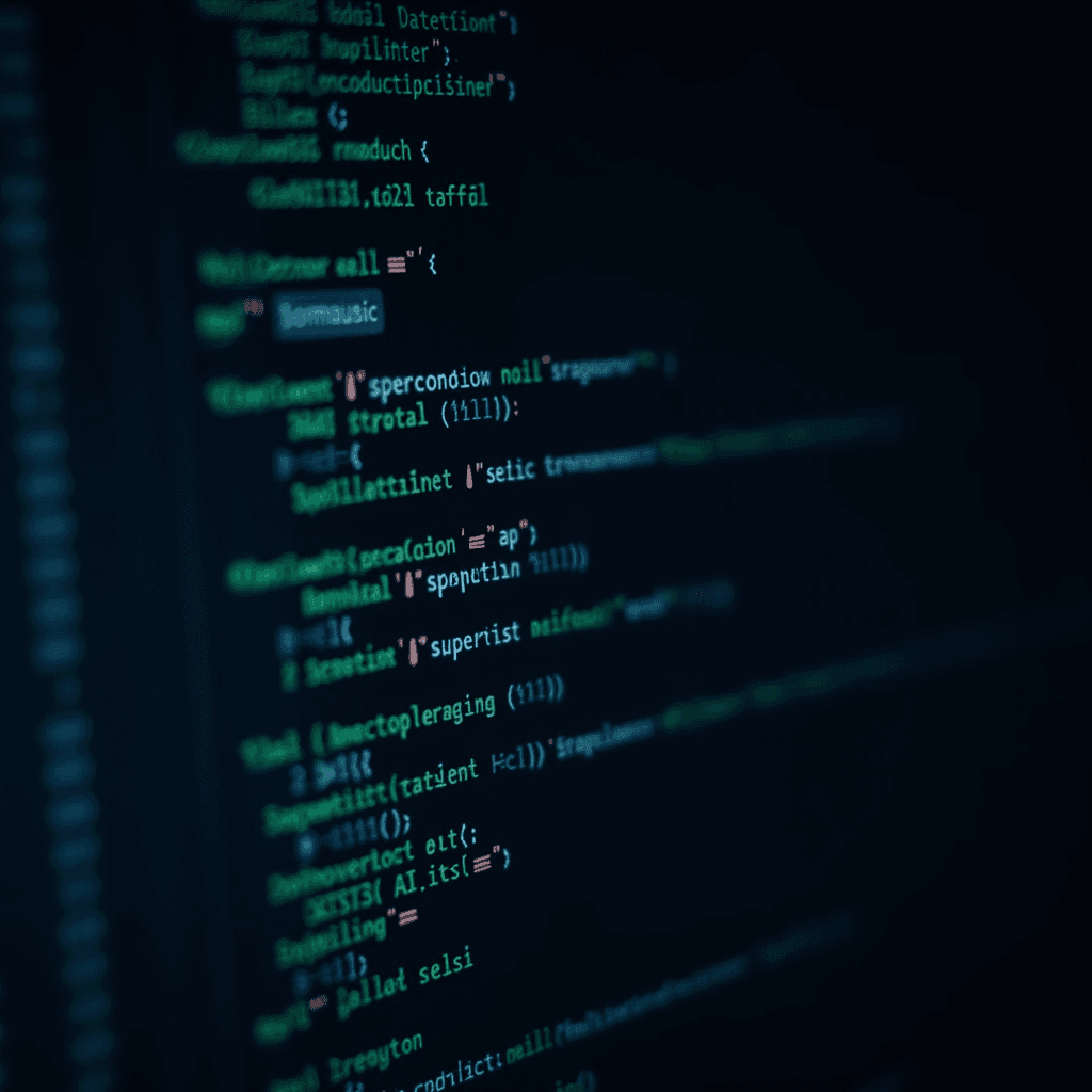 A close-up view of computer code on a dark screen, showcasing lines of colorful syntax.
