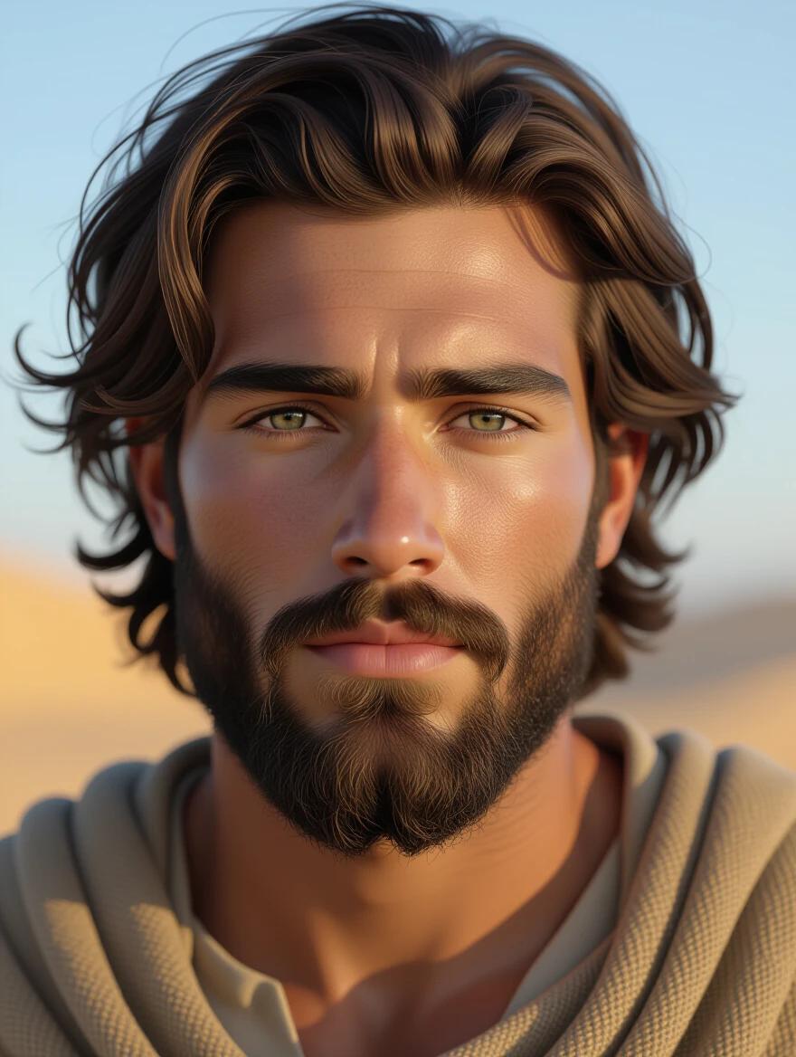 Jacob is a biblical character aged 20. Full view presented with a hyper-realistic finish. High resolution at 8K.