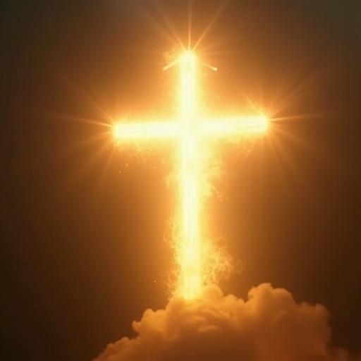 Image of a glowing cross with radiant light. Captures the essence of faith and resurrection. Bright colors and dramatic lighting. Focus on the illuminating presence of Jesus Christ. Symbolizes hope and spirituality.