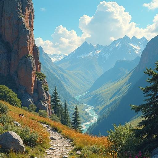 Dibujo al carbóncillo de un paisaje en tres dimensiones que parece que se sale de la pantalla