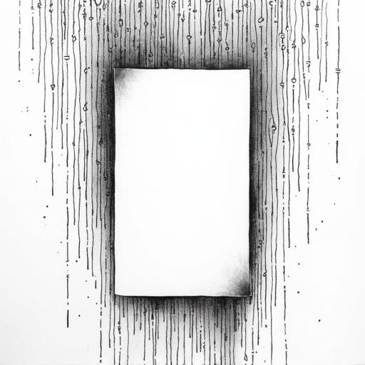 Tattoo design concept featuring Matrix code rain. Cascading vertical streams of abstract digital glyphs with a central empty rectangular space. Code appears glitchy near the edges. Focus on fine-line tattoo aesthetic.