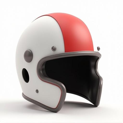 A helmet designed in a 3D claymation style. The helmet is primarily white with a red top and features a clean white background.