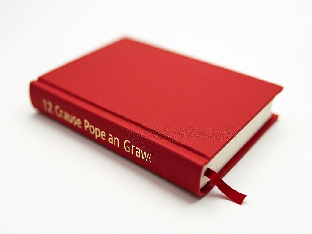 This is an image of a red hardcover book laid flat against a white background. The book features embossed text on its spine, standing out prominently. The cover is a rich shade of red, conveying a sense of elegance. A red ribbon bookmark is sticking out, adding to its aesthetic appeal. The lighting is soft, enhancing the texture of the cover. This image evokes curiosity about its content and design.