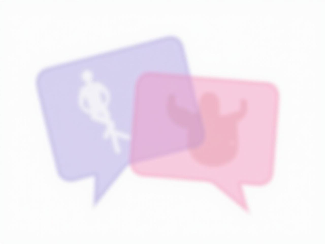 The image features two overlapping 3D speech bubbles in pastel purple and pink against a minimalist white background. One bubble contains a silhouette of a person in a relaxed pose, while the other portrays a simple outline of a person gesturing with their arms. The design aims to symbolize communication and social interaction. The pastel colors add a soft, contemporary feel to the concept. This visual is suitable for discussions about dialogue, marketing, or social engagement.