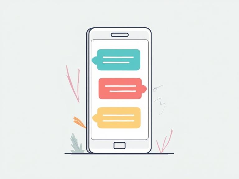 Simple modern illustration of mobile phone displaying chatbot feature. Colorful blocks highlight upcoming events.