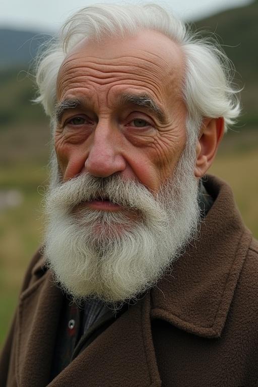Portrait of an elderly man with a white beard in natural surroundings. Captures wisdom and reflection.
