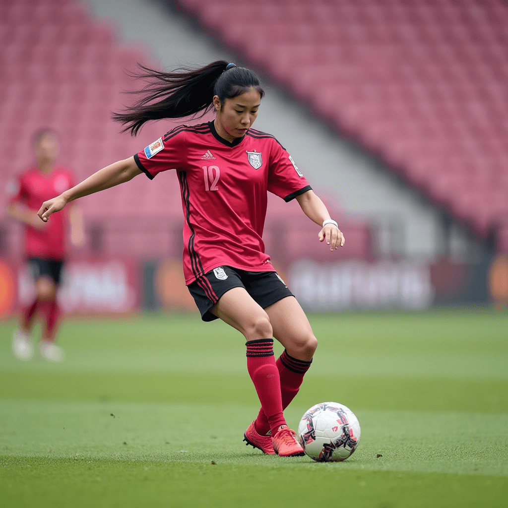 A soccer player skillfully controls the ball during a match.