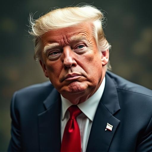 A blend of a famous political figure and a blobfish in an ultra-realistic portrait. The subject has a distinct style suggesting both seriousness and absurdity. The background is blurred and muted to enhance the figure's presence without distractions.