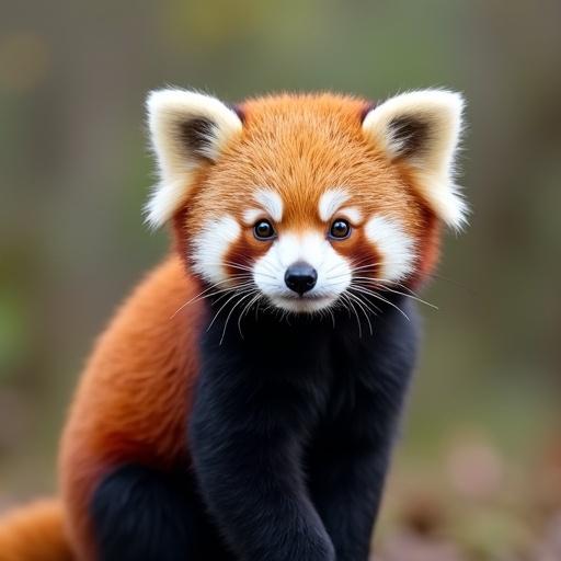 A cute red panda sitting quietly in a natural setting with a soft focus background.