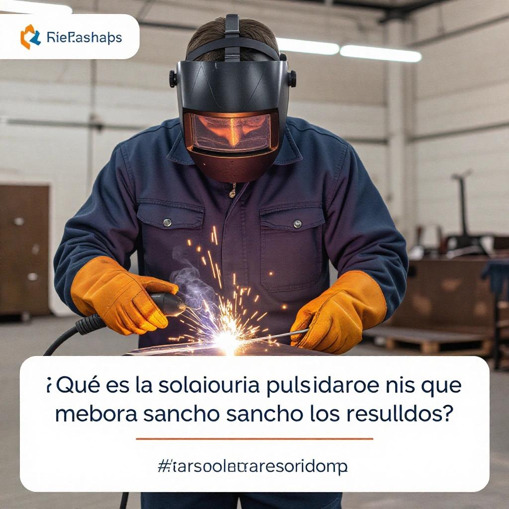 Welder using MIG pulsed welding technology in an industrial setting. The image should highlight the action and technique while a professional appearance should be maintained.