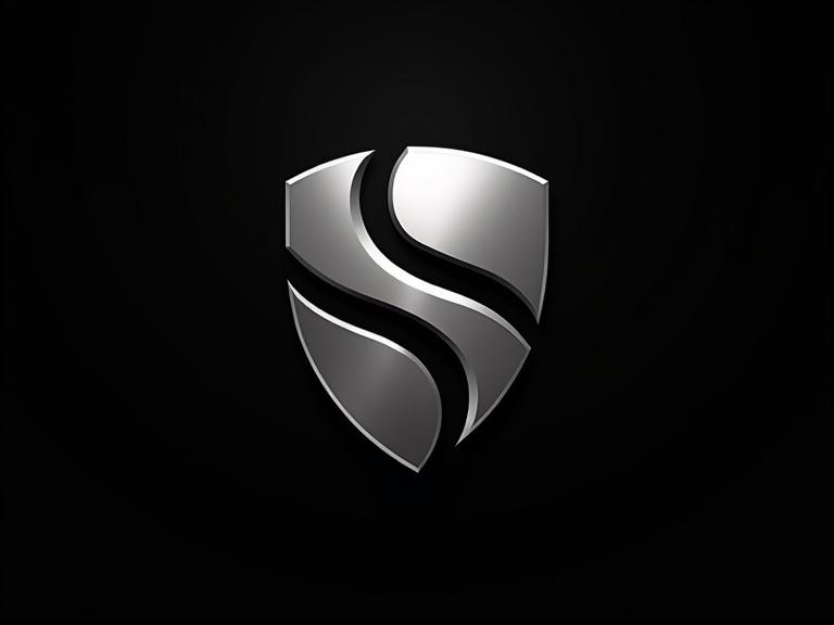 Create a silver logo for a security company against an all-black background.
