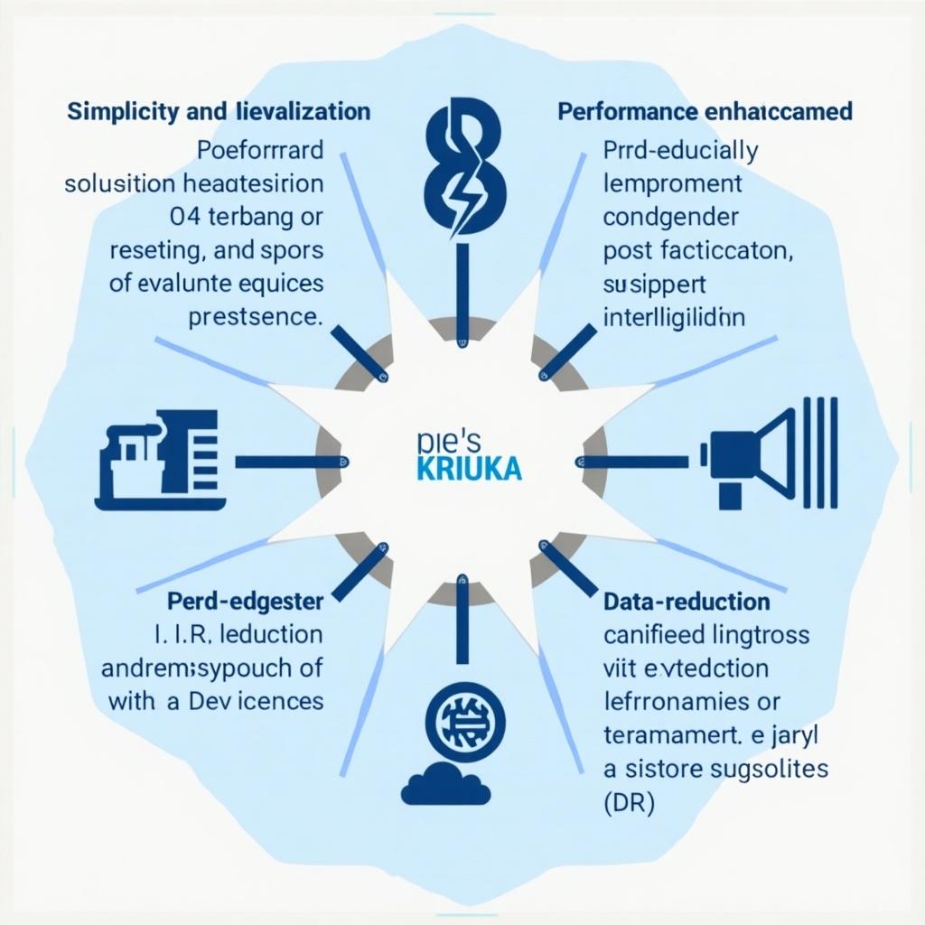 Infographic illustrating key concepts in data analysis. Highlights simplicity and visualization. Focuses on performance enhancement and data reduction. Uses icons and a circular layout to show relationships.