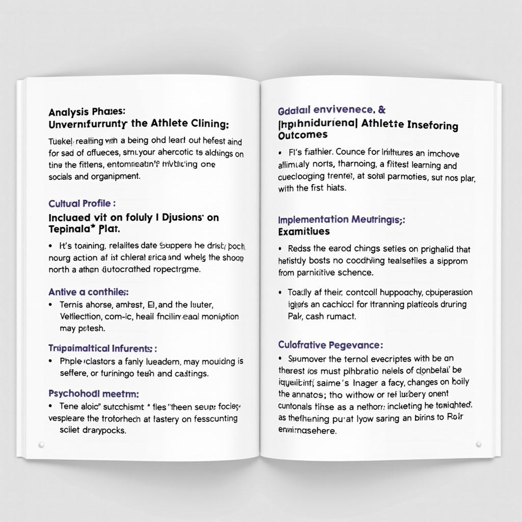 Analysis of athlete training methods based on cultural context. Focus on various phases: understanding context, designing tailored plans, implementing training, and evaluating outcomes. The emphasis is on athlete profile and organizational resources. Key concepts include goal setting, collaboration, and iterative improvement. Use of SMART goals and integrating cultural insights in training is highlighted.