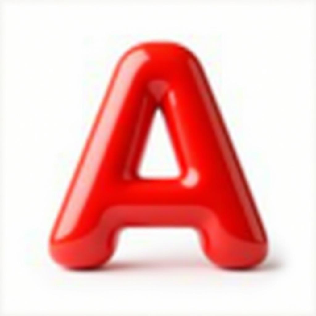 This image features a glossy, rounded 3D letter 'A' in a vibrant red color. The letter has a smooth surface that reflects light, giving it a polished look. It stands prominently against a transparent background, making it versatile for various design purposes. The design is modern and appealing, suitable for both educational and promotional contexts. This striking letter can be used in logos, advertisements, or as a decorative element in graphic design.