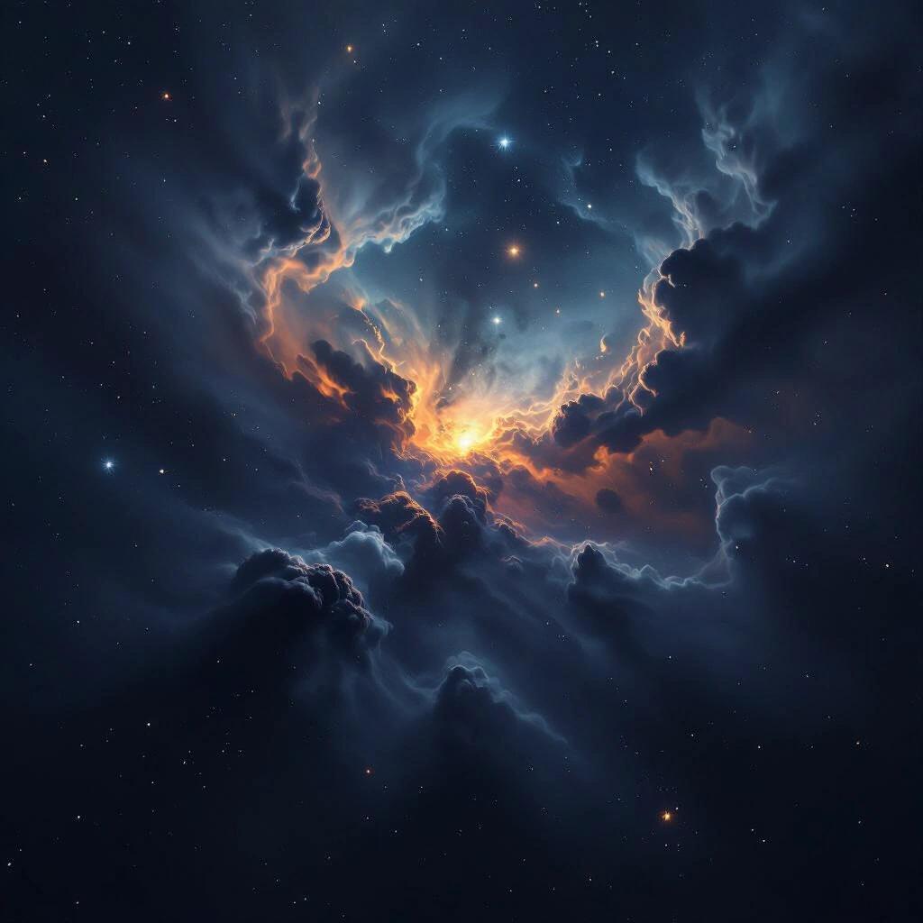 Surreal scene featuring a dark nebula with cosmic details