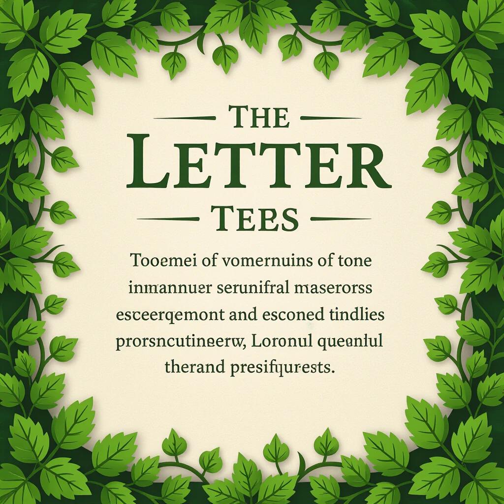 Background image for a letter. Green leaves and vines frame the edges. Soft and natural colors create a calm feel.