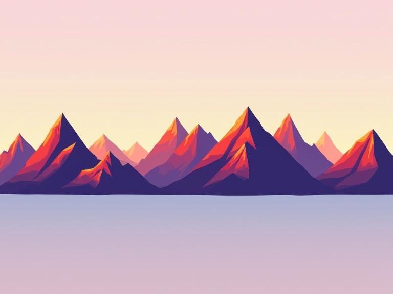 Seamless row of 2D mountains with sharp jagged peaks. Flat bold colors. Clean thick outlines. Simple geometric shapes. No texture or shading. Vibrant game art style. Cartoon-like. Minimalistic background. Side view. Consistent silhouette. Bright and high contrast colors. Mountains connected side by side in a single line.