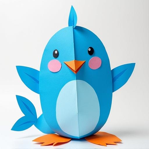 Paper penguin designed for children with a blue cap