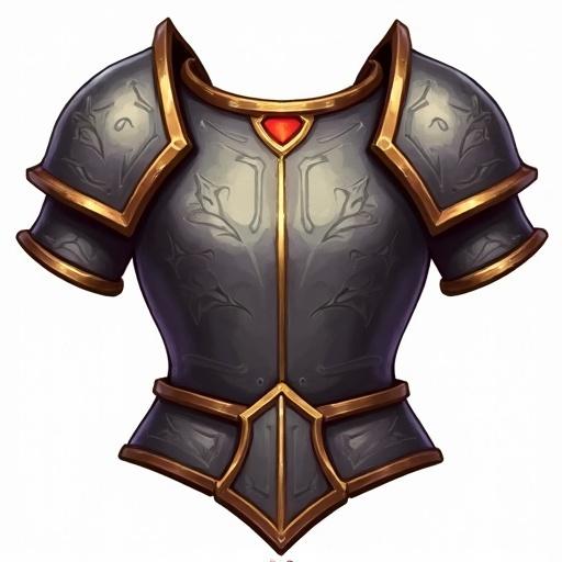 Icon of an ancient battle breastplate for a card game. Gray and brown colors. Size 48x48 pixels. Designed in World of Warcraft style with a transparent background.