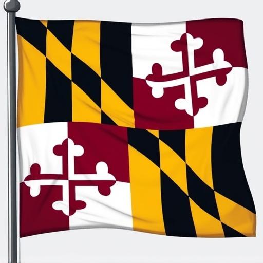 Maryland flag featuring black yellow red with standard design elements