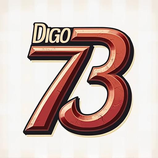 Design a logo featuring the words 'Digo 73'. The logo has a vintage style with a focus on the number 73. Use bold typography in warm colors. Creatively display the text in an appealing format.