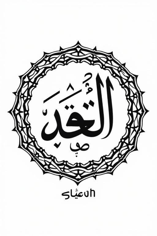 Handwritten Arabic calligraphy in a circular shape. A name included. Design fills the area completely. Black font on a free background ready for printing.
