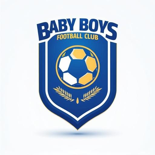 Design a logo for a European professional football club named Baby Boys Football Club. Colors include royal blue, baby blue, white, and gold. Features a soccer ball and shield shape.