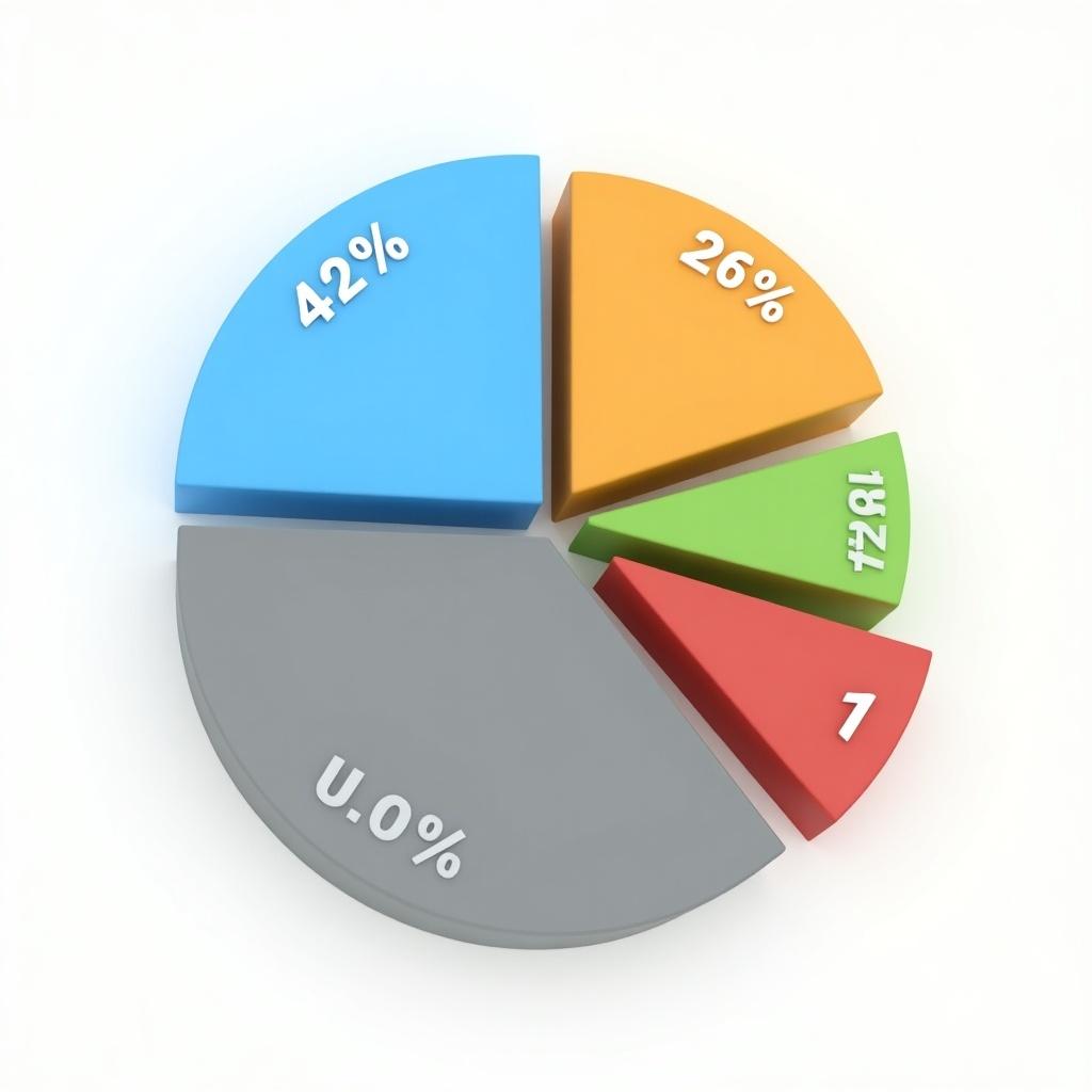 3D pie chart illustration with five segments. The 42 percent segment is blue. The 26 percent segment is orange. The 21 percent segment is gray. The 10 percent segment is green. The 1 percent segment is red.