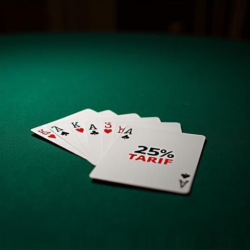 Poker table background with poker cards showing '25% TARIFF'. No text or logo. Clean and simple design for text space.