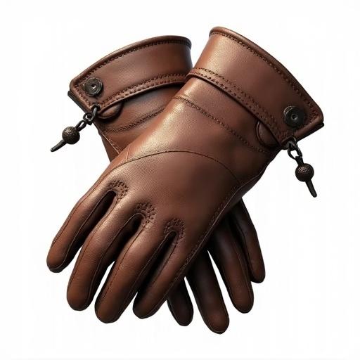 Pair of leather gloves in realistic style. Equipment slot icon for ARPG game. No background. Transparent background.