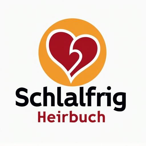 Logo for Schläfrig Hörbuch with heart design. Circular shape with orange background. Heart shape in white and red. Text below the symbol.