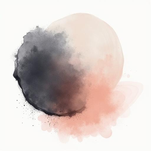 Illustration on white background featuring a neutral splash mask created by blending an ink blot with a watercolor puddle. The form is abstract with soft gradients showcasing a blend of colors.
