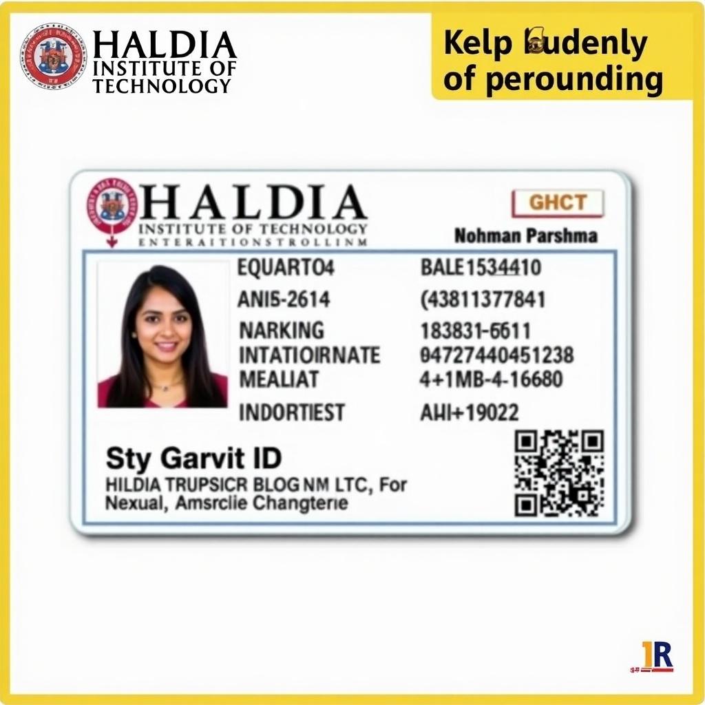 This image shows a scanned student ID card from the Haldia Institute of Technology. The card belongs to a student named Nohman Parshma. It displays key information including a photo, student ID number, and various identifiers. The design incorporates recognizable elements of the institution, emphasizing its branding. This ID card is used for identification purposes within the academic environment.