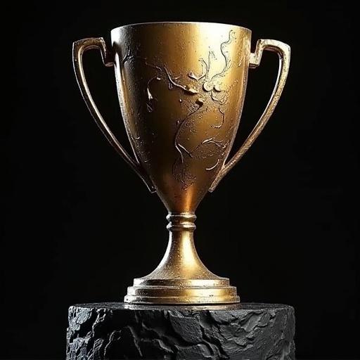 Design of a trophy representing a tournament set against a solid black background.