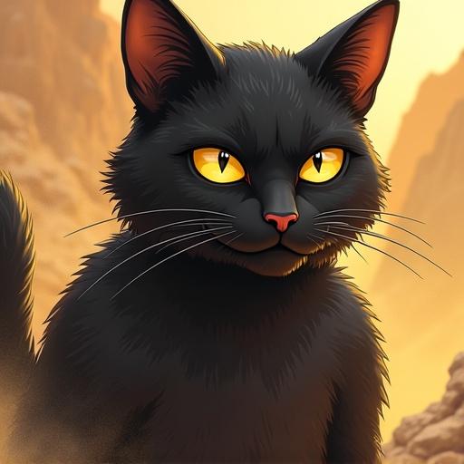 Cat in cartoon style with muscular build. Cat is black with serious face. Cat wears dark shades. Cat is mining gold in a desert setting.